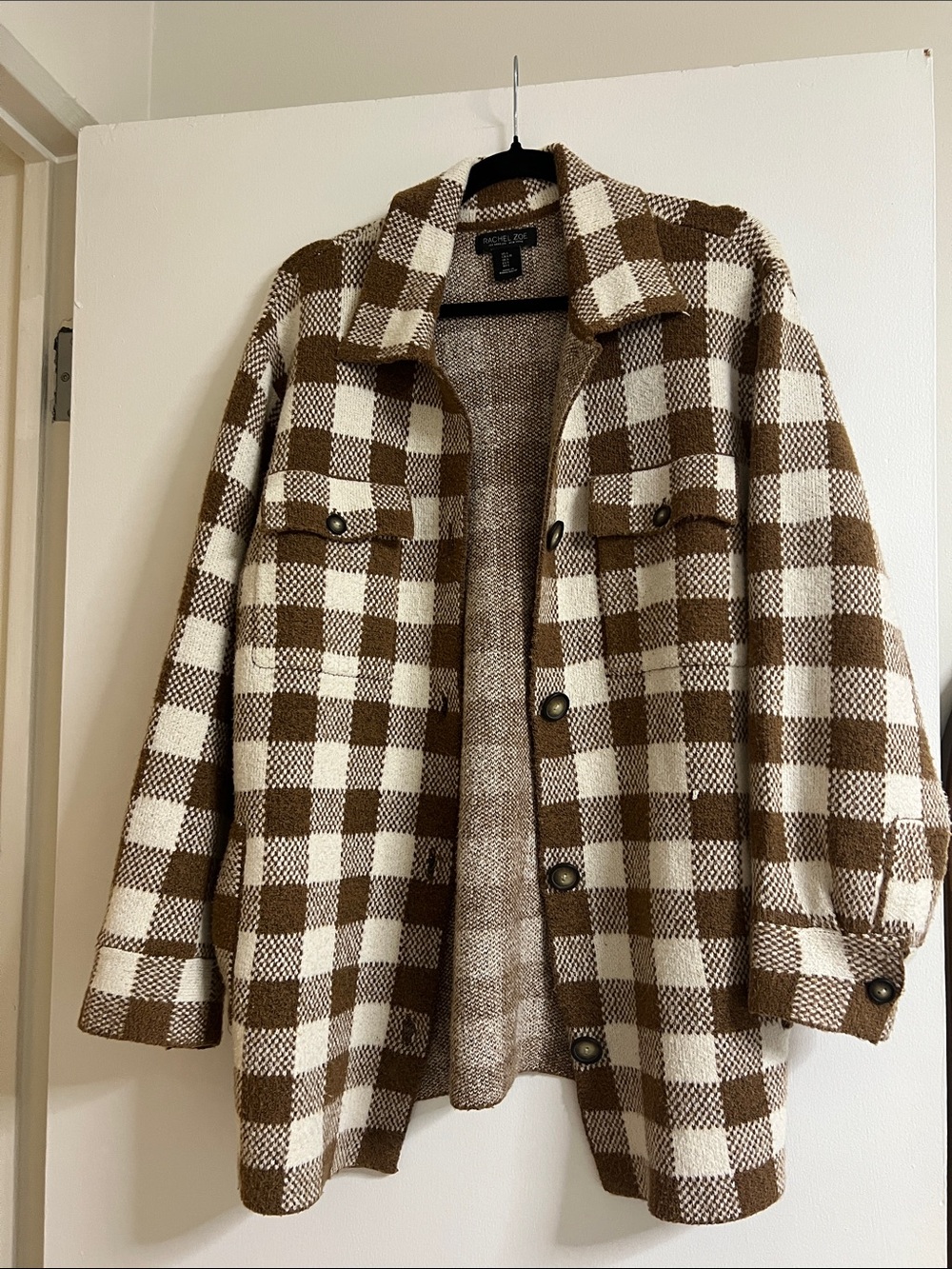 Chunky Plaid Shacket Jacket - Brown & Cream